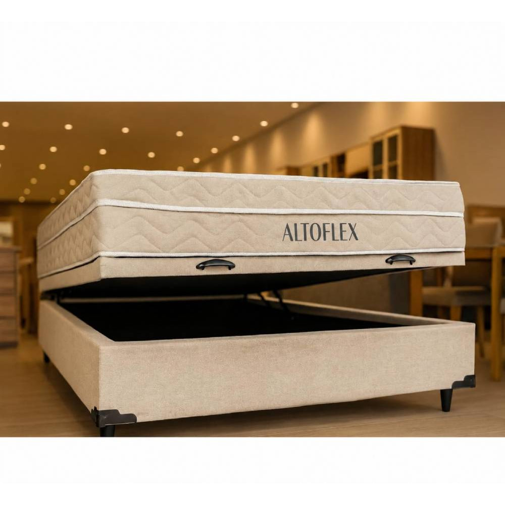 Colchão AltoFlex Casal com Molas Ensacadas 27x188x138cm + Base Baú Carioca Casal Linho- Bege