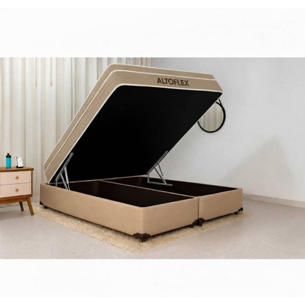 Colchão AltoFlex King com Molas Ensacadas 27x188x193cm + Base Baú Carioca King Size Linho - Bege