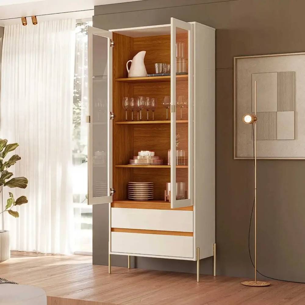 Cristaleira Brisa C/ 2 Portas 2 Gaveta - Cinamomo/Off White