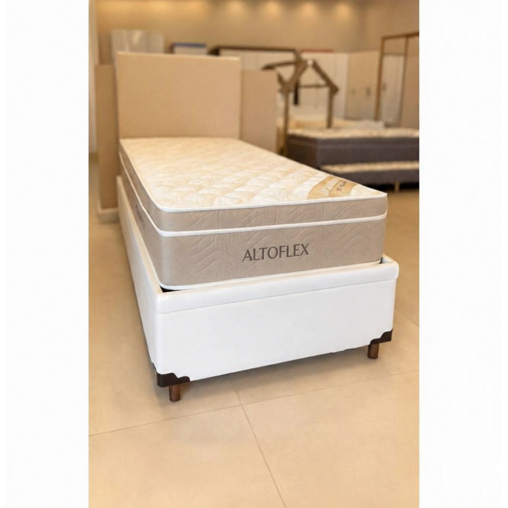 Colchão AltoFlex Solteiro com Molas Ensacadas 27x188x88cm + Base Baú Solteiro Courino – Branca