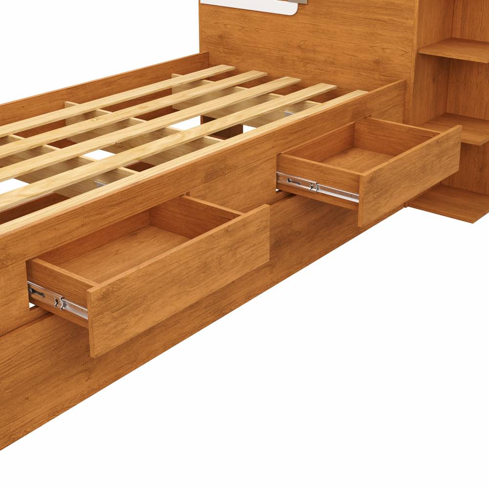 Cama Baú Hortência com Auxiliar 2 Gavetas - Nature/Branco