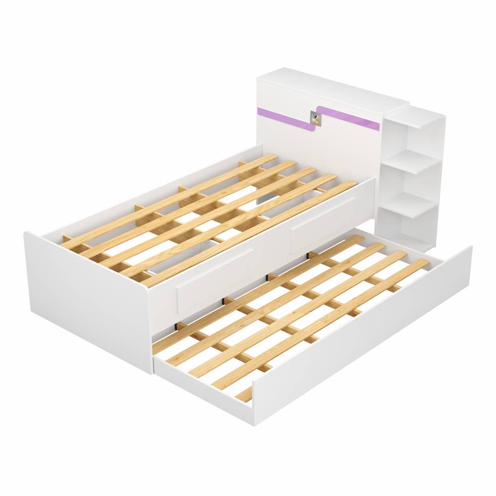 Cama Baú Hortência com Auxiliar 2 Gavetas - Branco/Pink