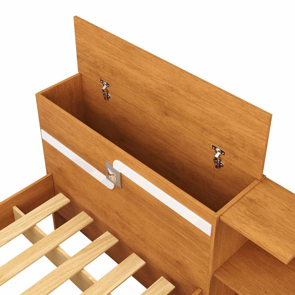 Cama Baú Hortência com Auxiliar 2 Gavetas - Nature/Branco