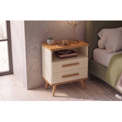 Mesa de Cabeceira Flora c/ 2 Gaveta - Off White/Nature 