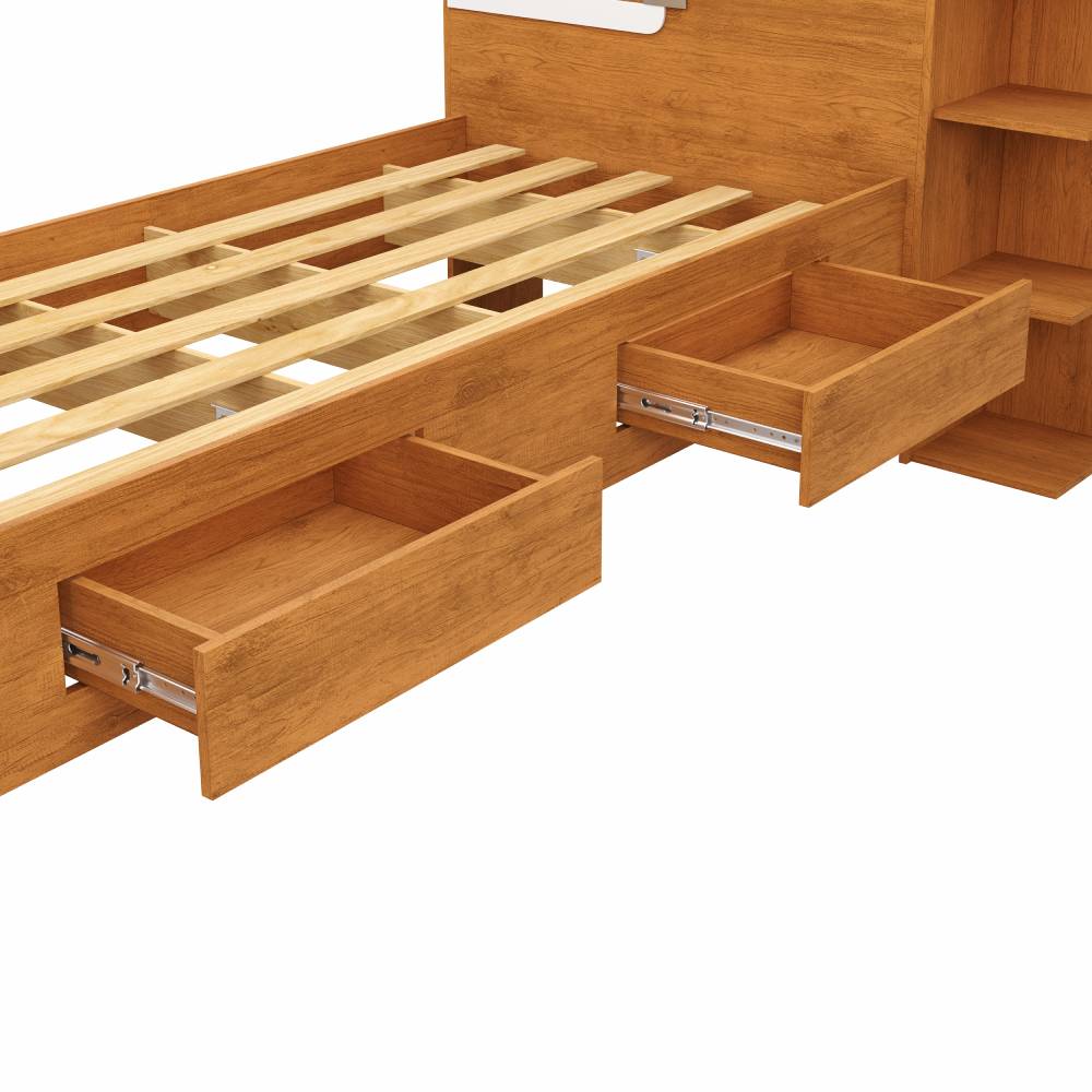 Cama Baú Hortência 2 Gavetas - Nature/Branco
