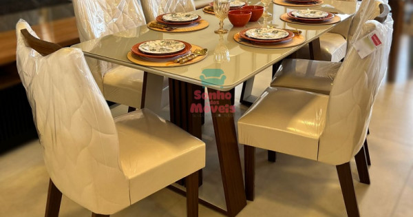 Mesa de Jantar Firenze c/ 4 Cadeiras Delta – LJ Móveis – 135×90 – Castanho  Premium / Off White