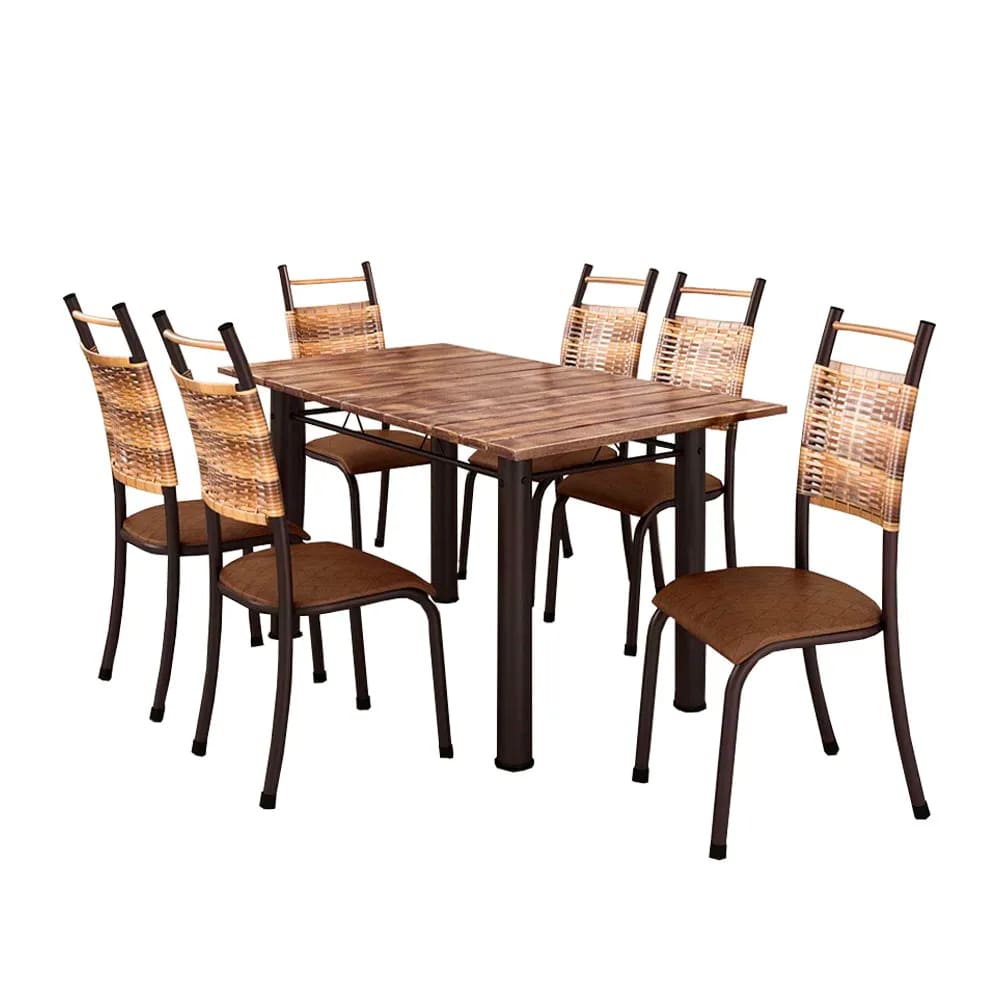 Conjunto Mesa com 6 cadeiras em Madeira Maciça - Piani Decor
