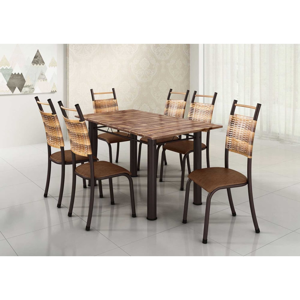 Conjunto Mesa com 6 cadeiras em Madeira Maciça - Piani Decor