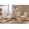 Mesa de Jantar Londrina 180cm Canto Copo c/ 6 Cadeiras Dafne Bege – Vidro Off White/ Imbuia