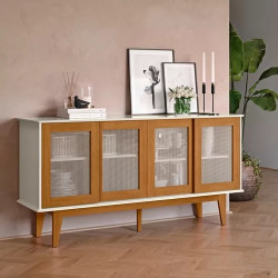 Aparador Buffet Detroit 4 Portas - Off White/Madeira 