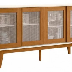 Aparador Buffet Detroit 4 Portas - Off White/Madeira 