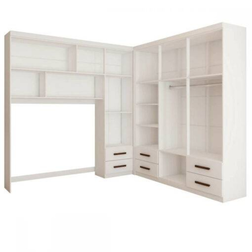 Guarda Roupa Modulado 4 Portas + Guarda-Roupa Casal 6 Portas 4 Gavetas Com Espelhos Hercules - Branco