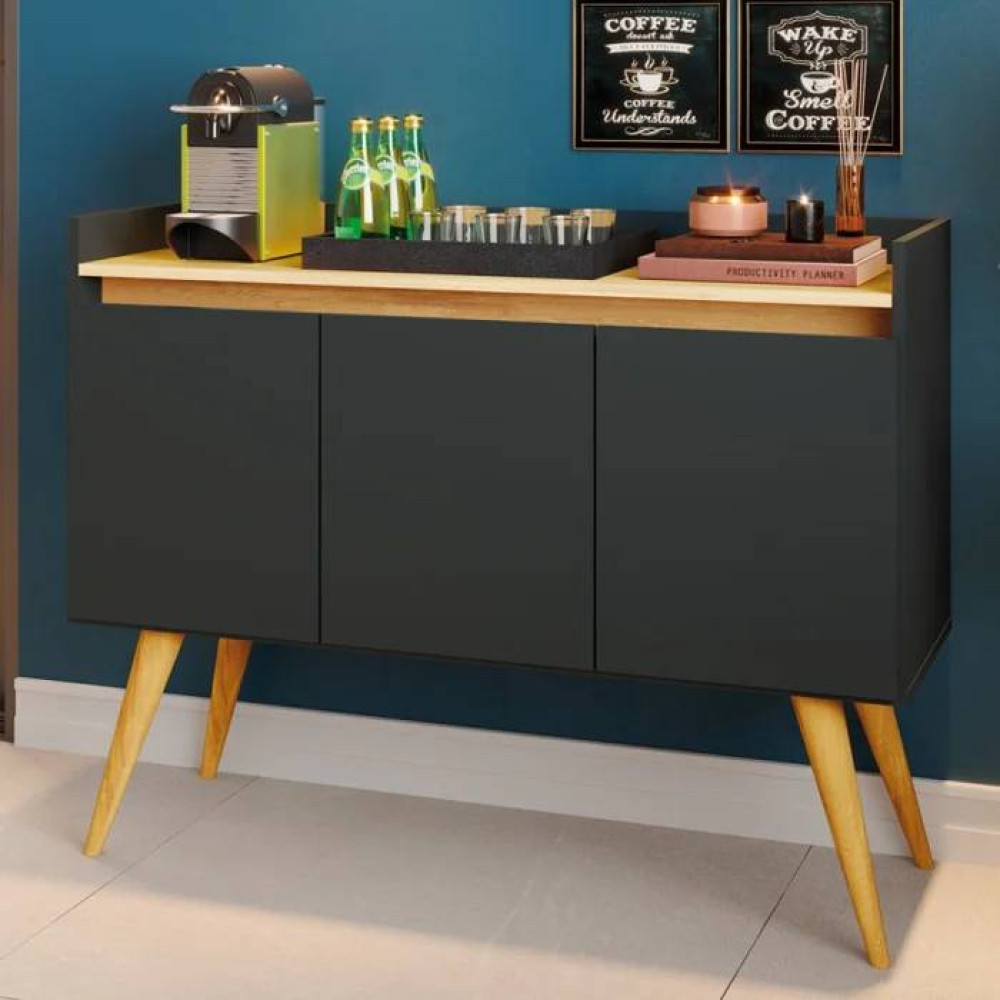 Aparador Buffet Gold 3 portas - Preto/Mel