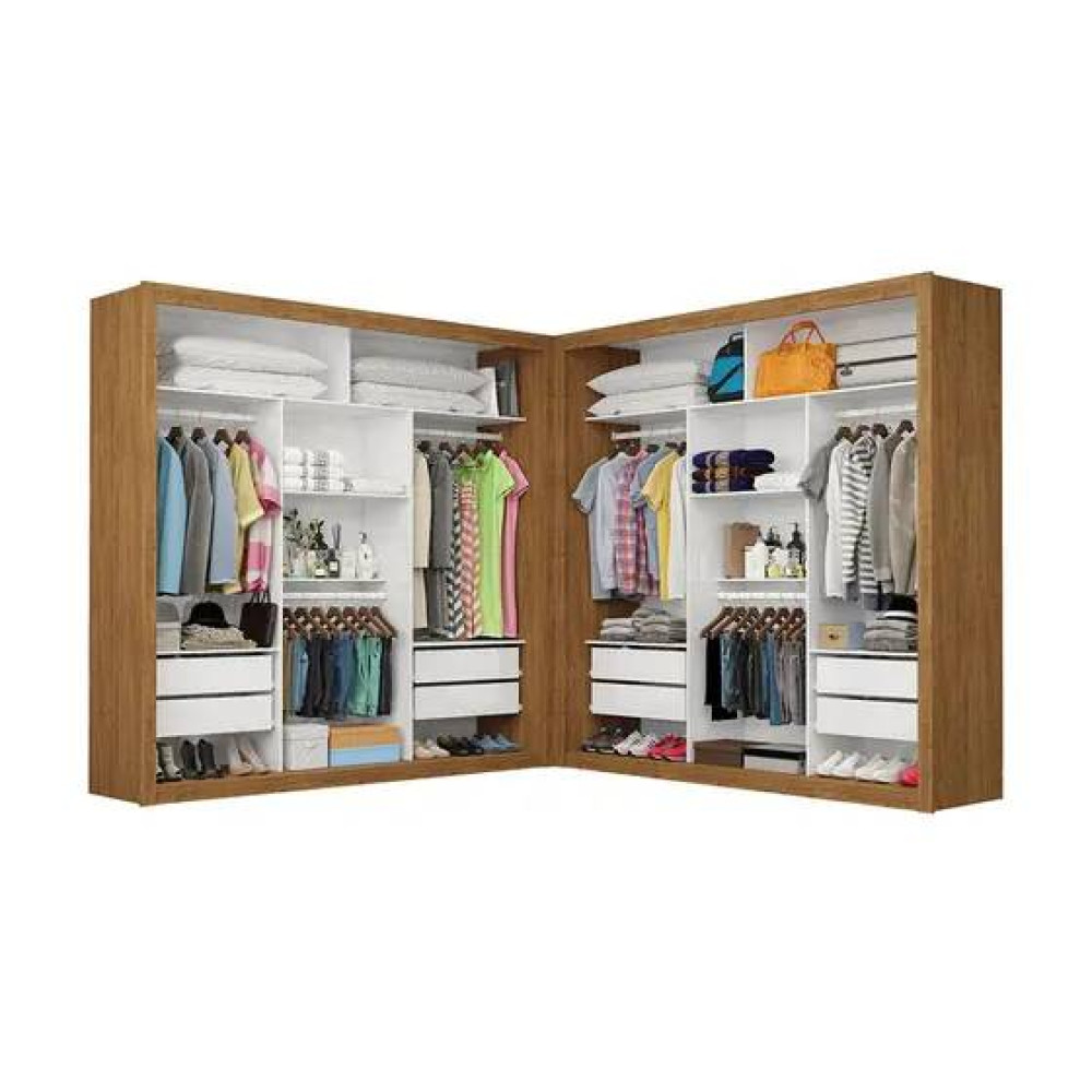 Closet Casal Premium Berlim Sem Porta c/ 8 Gavetas - Freijó/Branco