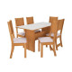 Conjunto Mesa de Jantar Evora 1,50cm c/ 6  Cadeiras Linho Bege - Freijó/Off white