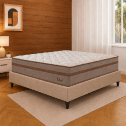 Colchão Due Casal com Molas Ensacadas 26x188x138cm + Base Cama Box Casal Courino - Bege