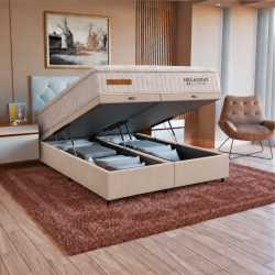 Colchão Bellagio Queen 32x198x158 + Base Box Queen Bau Bipartido - 158 - Bege
