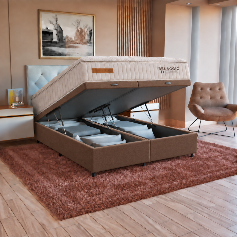 Colchão Bellagio Queen 32x198x158 + Base Box Queen Bau Bipartido - 158 - Marrom