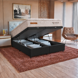Colchão Bellagio Queen 32x198x158 + Base Box Queen Bau Bipartido - 158 - Preto