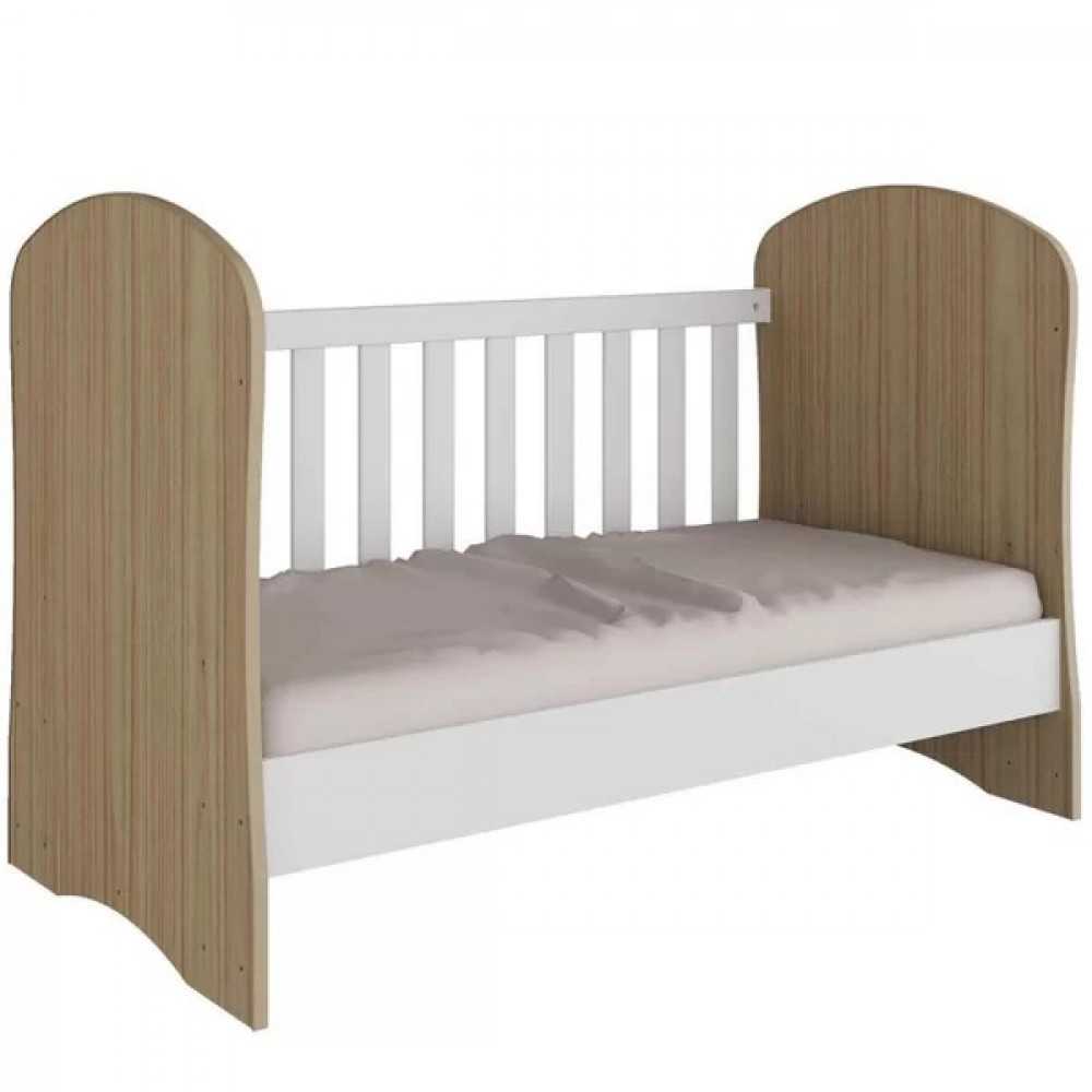 Berço Mini Cama Smim – Peroba Móveis – Branco Brilho/Carvalho