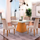 Mesa de jantar Heloísa com Tampo Off White Canto Reto e 4 Cadeiras Athenas – Imbuia com Assento Bege– 120X90