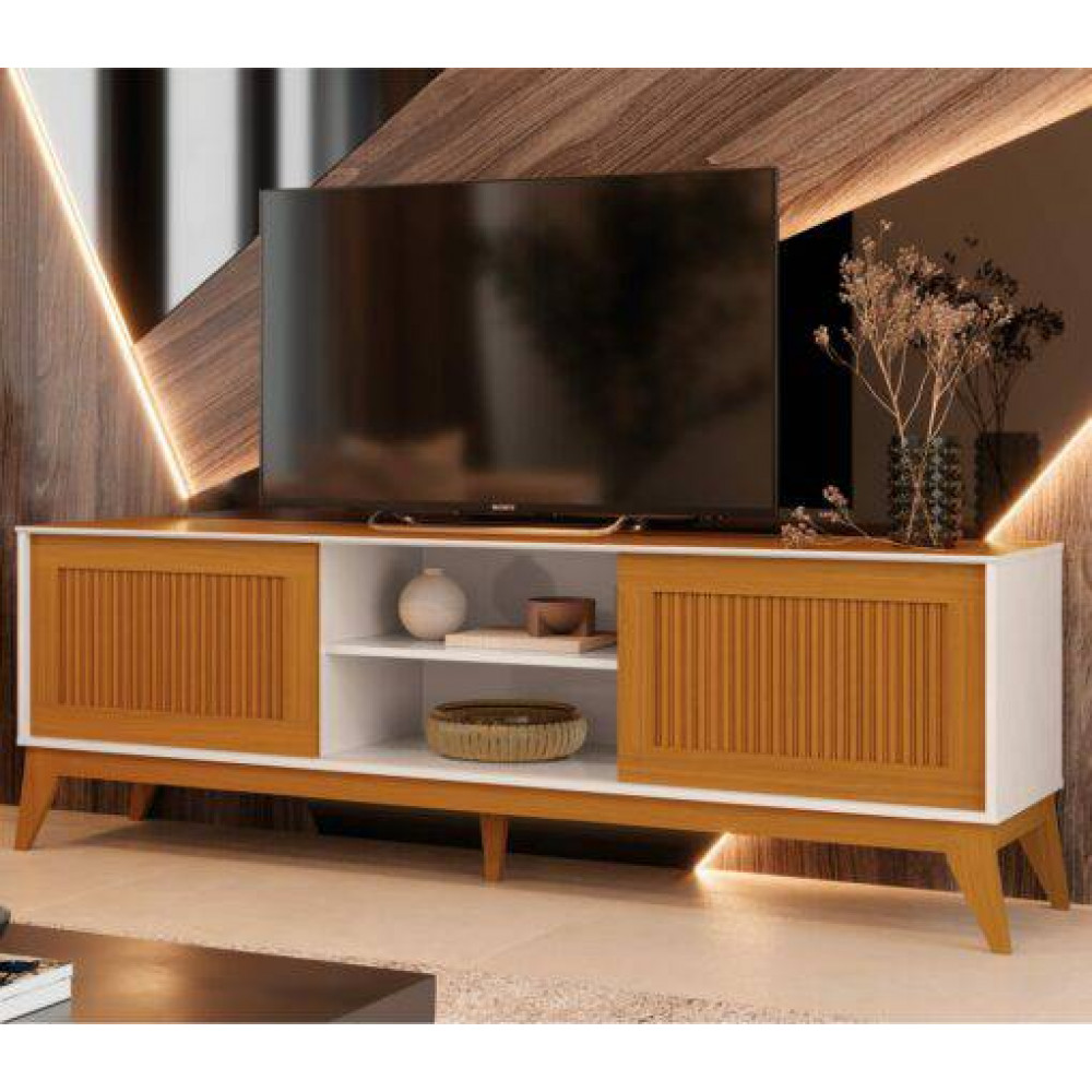 Rack King para TV até 65 " c/ 2 Portas Off White/Cedro