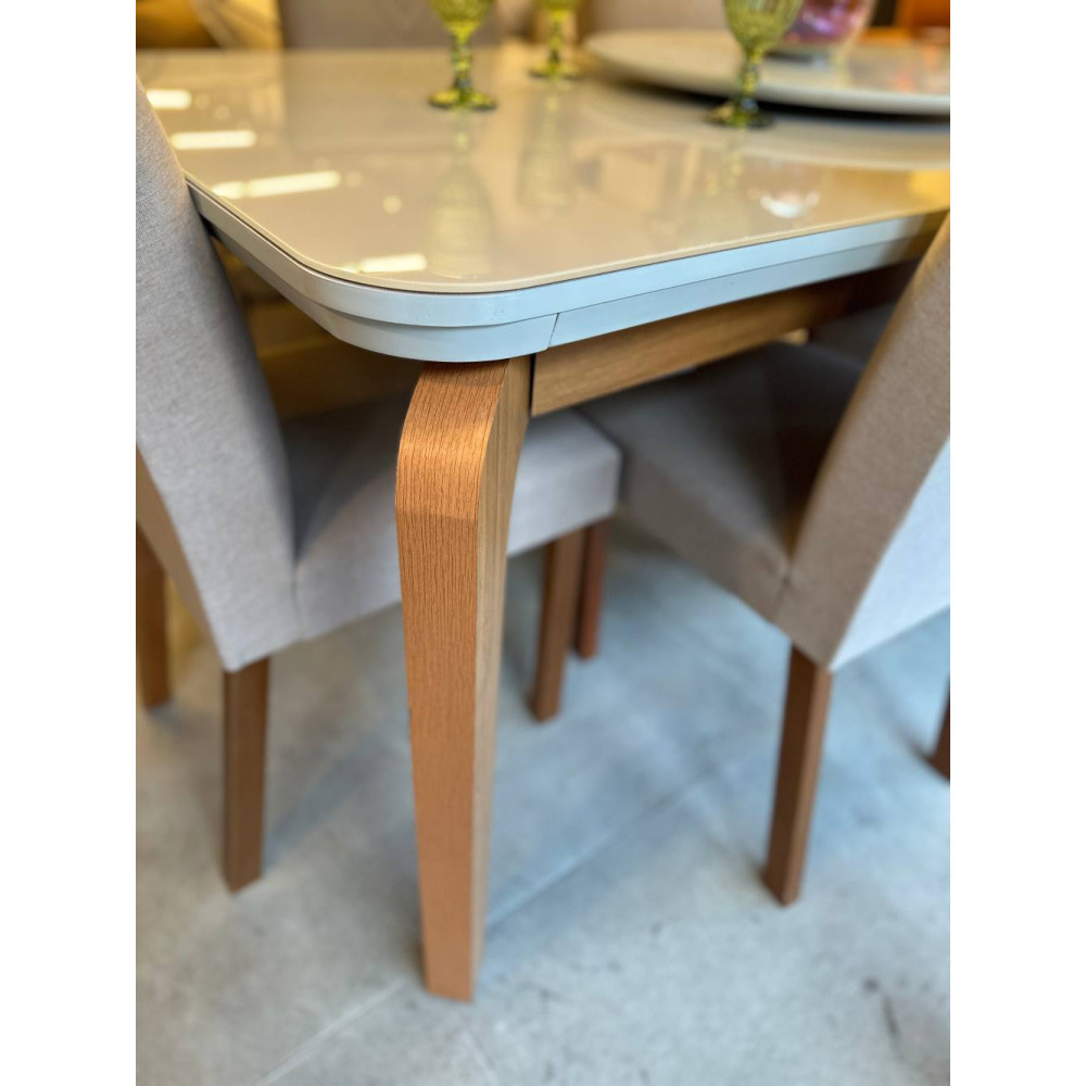 Mesa de Jantar Londrina 1.80cm Tampo Off White com  6 cadeiras Amesterdã - Linho Bege