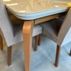 Mesa de Jantar Londrina 1.80cm Tampo Off White com  6 cadeiras Amsterdã - Linho Bege