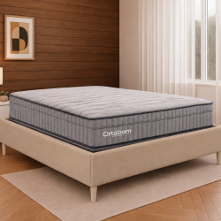 Colchão Ortobom Exclusive Sleep Casal Molas Ensacadas 138x188x32cm + Base Cama Box Casal Courino - Bege