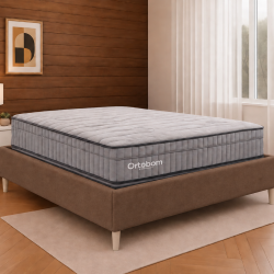 Colchão Ortobom Exclusive Sleep Casal Molas Ensacadas 138x188x32cm + Base Cama Box Casal Courino - Marrom