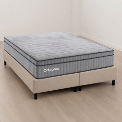 Colchão Ortobom Exclusive Sleep Queen Molas Ensacadas 1,58x1,98x0,32cm + Base Box Queen Bipartido 79x198 Courino - Bege