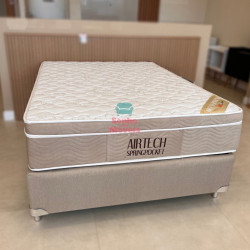 Base Cama Box Casal Linho Bege com Colchão Ortobom Airtech Spring Pocket Casal