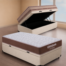 Colchão Solteiro Ortobom Fit D33 -1,88x88x12 + Base Baú Courino Solteiro - Bege