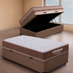 Colchão Solteiro Ortobom Fit D33 -1,88x88x12 + Base Baú Courino Solteiro - Marrom