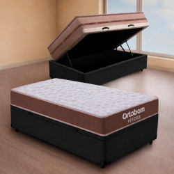 Colchão Solteiro Ortobom Fit D33 -1,88x88x12 + Base Baú Courino Solteiro - Preto