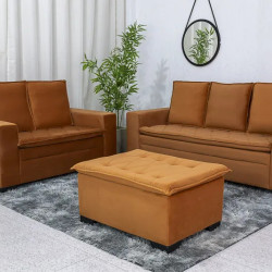 Conjunto de Sofá França 2 e 3 Lugares com Puff – Tecido Veludo – Terracota