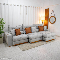 Sofá Gran Bello Retrátil Reclinável 3,20 m - Linho Cinza