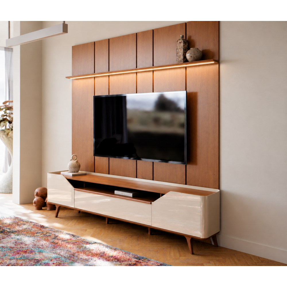 Painel Liso Prime Led 2.2 + Rack Arc 2P 2.2 - Nature / Off White
