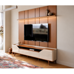 Painel Liso Prime Led 2.2 + Rack Arc 2P 2.2 - Nature / Off White
