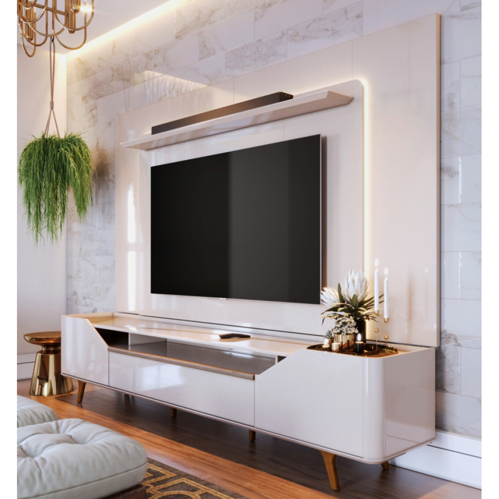 Painel Arc 2.2 C/ Led + Rack Bancada Arc 2.2- Off White/Nature
