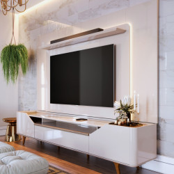 Painel Arc 2.2 C/ Led + Rack Bancada Arc 2.2- Off White/Nature