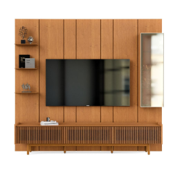 Painel Glass 2.2 C/ Cristaleira e 3 Prateleiras + Rack Dune 2.2 Palha - Nature