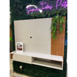 Home Suspenso Jurere 1.36 para Tvs até 55" 1 Porta  - Off White Matte / Freijó Home Suspenso Jurere 1.36 para Tvs até 55" 1 Porta  - Off White Matte / Freijó