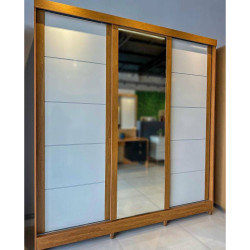 Guarda Roupa Capri casal c/ Espelho 3 Portas - Nature/Off White 