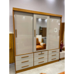 Guarda Roupa Chicago c/ Espelho 3 Portas 9 Gavetas Tcil Móveis - Cinamomo/Off White Guarda Roupa Chicago c/ Espelho 3 Portas 9 Gavetas Tcil Móveis - Cinamomo/Off White