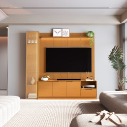 Painel Liso Slim 2.3 Copacabana C/ 1 Cristaleiras 2.2 + Bancada Modular 2.3 Tucumã Copacabana - Nature