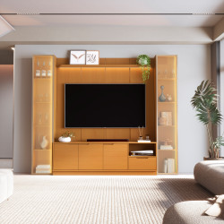 Painel Liso Slim 2.3 Copacabana C/ 2 Cristaleiras 2.2 + Bancada Modular 2.3 Tucumã Copacabana - Nature