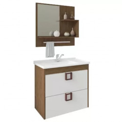 Armário de Banheiro Lirio c/ Espelheira - Amendoa/ Off White 59cm