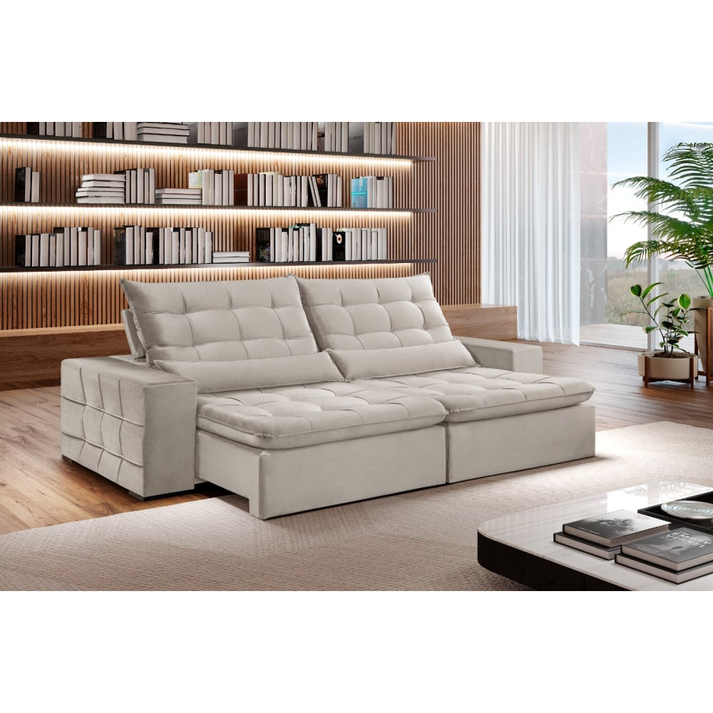Sofá Imperial Confort Retrátil e Reclinável 2,50m - Cloth Marfim
