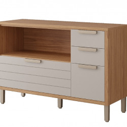 Balcão Eloise Basculante 120cm c/ 1 Portas e 4 Gavetas - Freijó/ Off White 